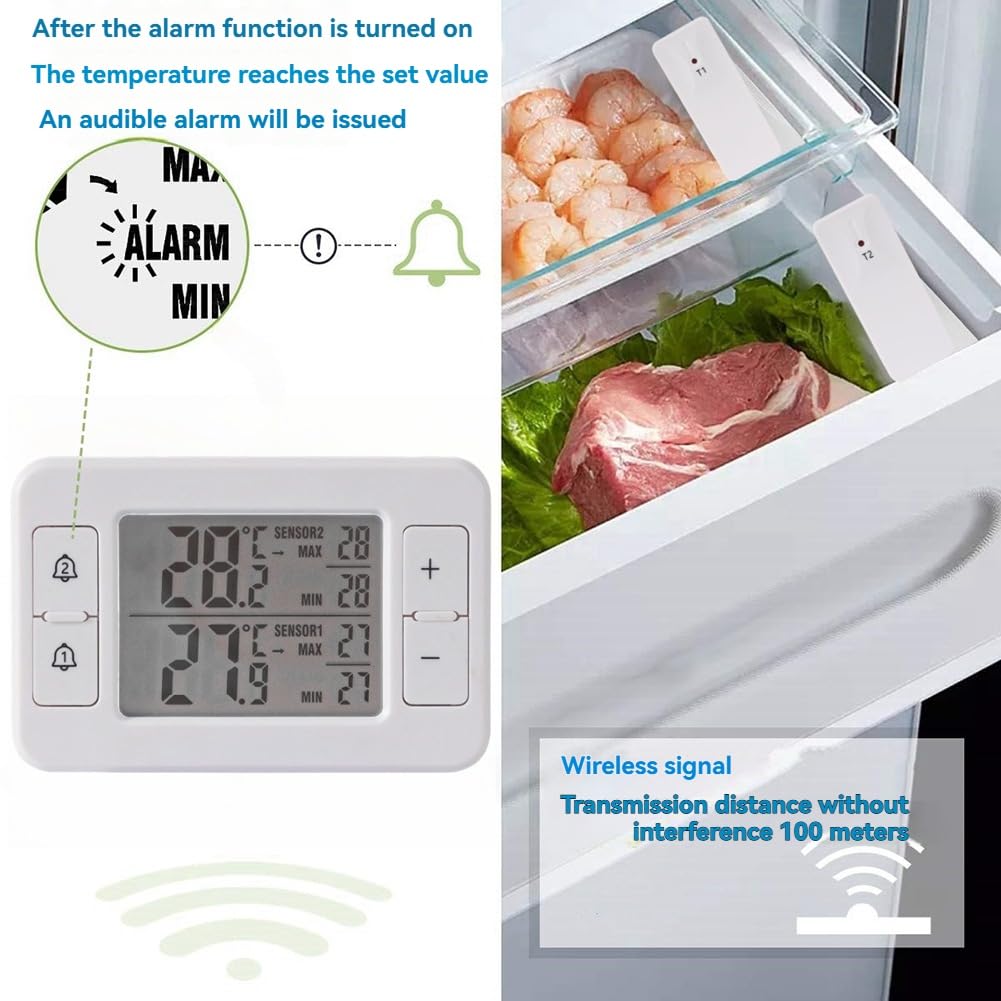 2Set Termometro Elettronico per Frigorifero Domestico A Fredda con Trasmissione Wireless One Tow Two con Allarme