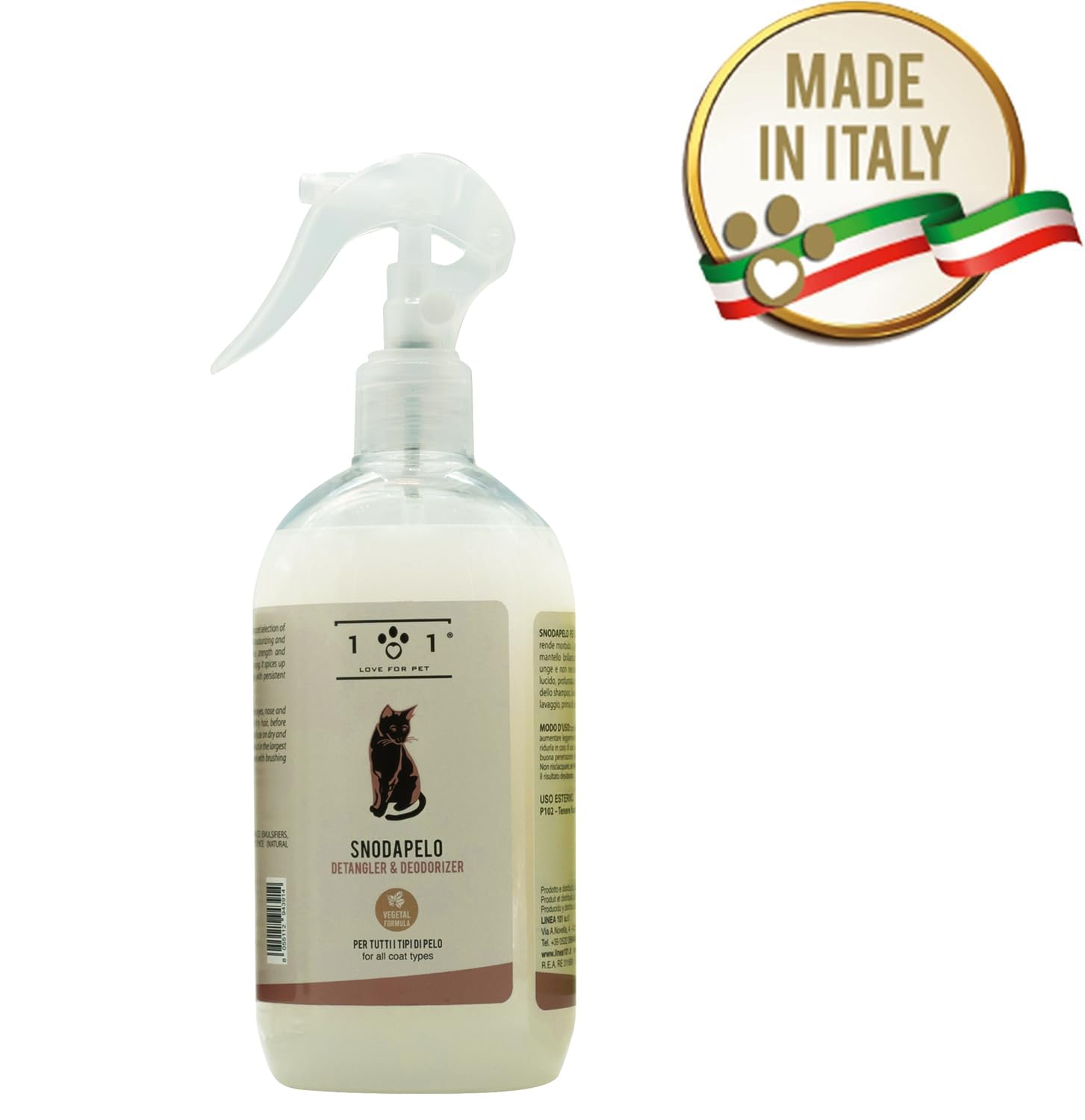 Linea 101 Spray Demelant Chat Poils Longs Naturel 500ml Démêlant Chat Poils Longs Parfum Chats Délicat Soin Vegan pour Poil Doux et Brillant sans Rinçage Tous Types de Pelage