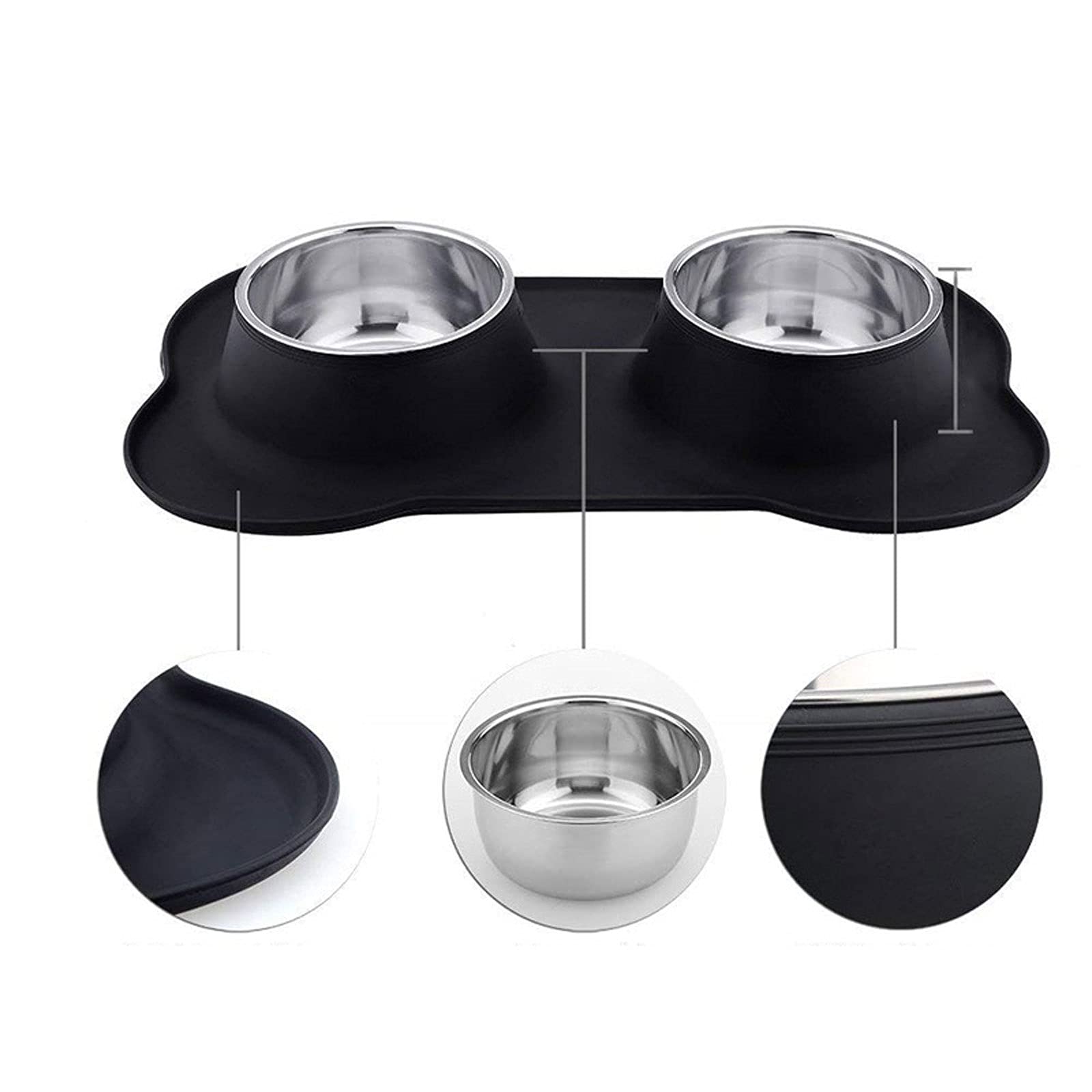 RTHGTFGW Comedero Perro Cuenco de Doble Perro Antideslizante con Estera de Silicona Acero Inoxidable Sin derrame Pet Pet FEINTING Bowing Agua PRODUCTOR Alimentador de Alimentos (Size : S)