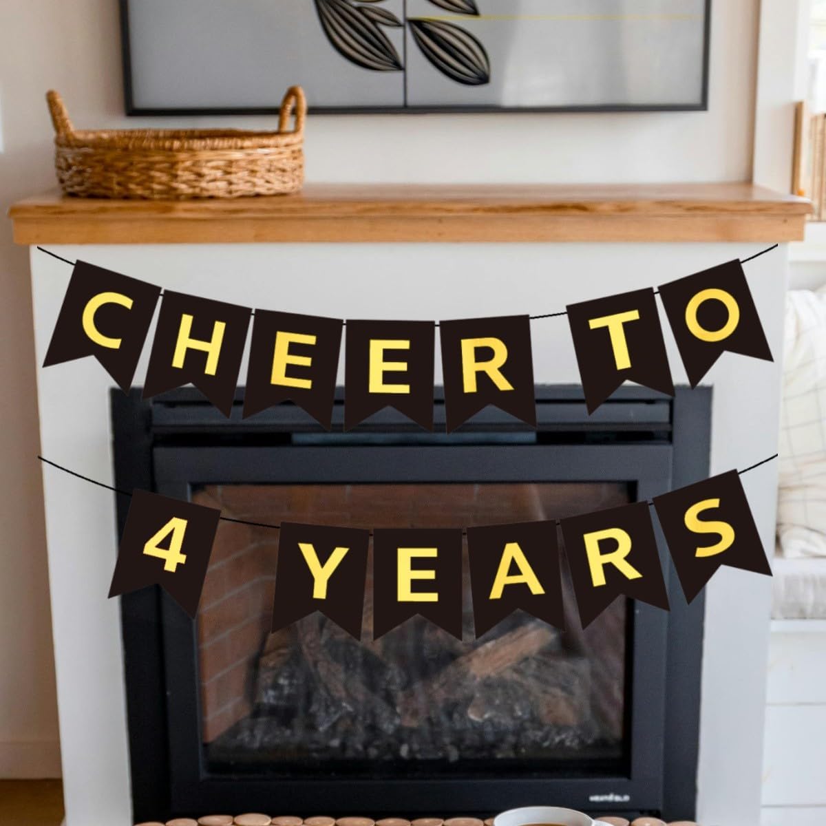 CHEERS TO 4 YEARS Banner, Pre-Strung, Black Gold 4th Birthday and Anniversary Party Decorations, Happy 4th Birthday Banner, Four Anniversary Party Bunting, 4 Year Old Blessed & Loved Flag