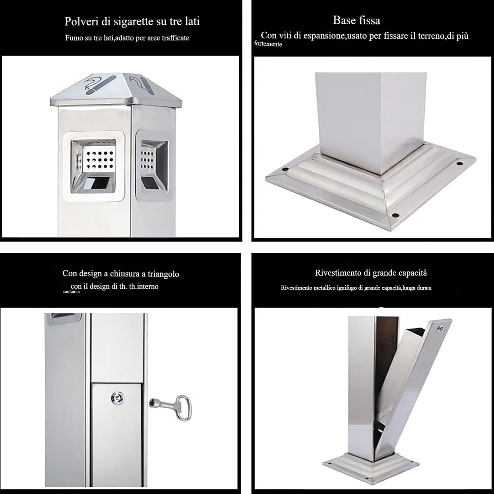 Portacenere da esterno in acciaio inossidabile con secchio interno – Design moderno per giardini, terrazze, pub, uffici e uso domestico (base fissabile)