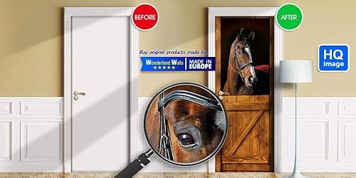 Miniatura 3 de Mural para puerta - Caballo en la parada. 1 pegatina, calcomanía, envoltura, cubierta, despegar y pegar, autoadhesivo, extraíble (Horse 3, 36"x84")