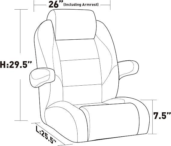 NORTHCAPTAIN Premium Pontoon Captain's Chair High Back Reclining Pontoon Bucket Boat Seat with Armrests and Adjustable Headrest