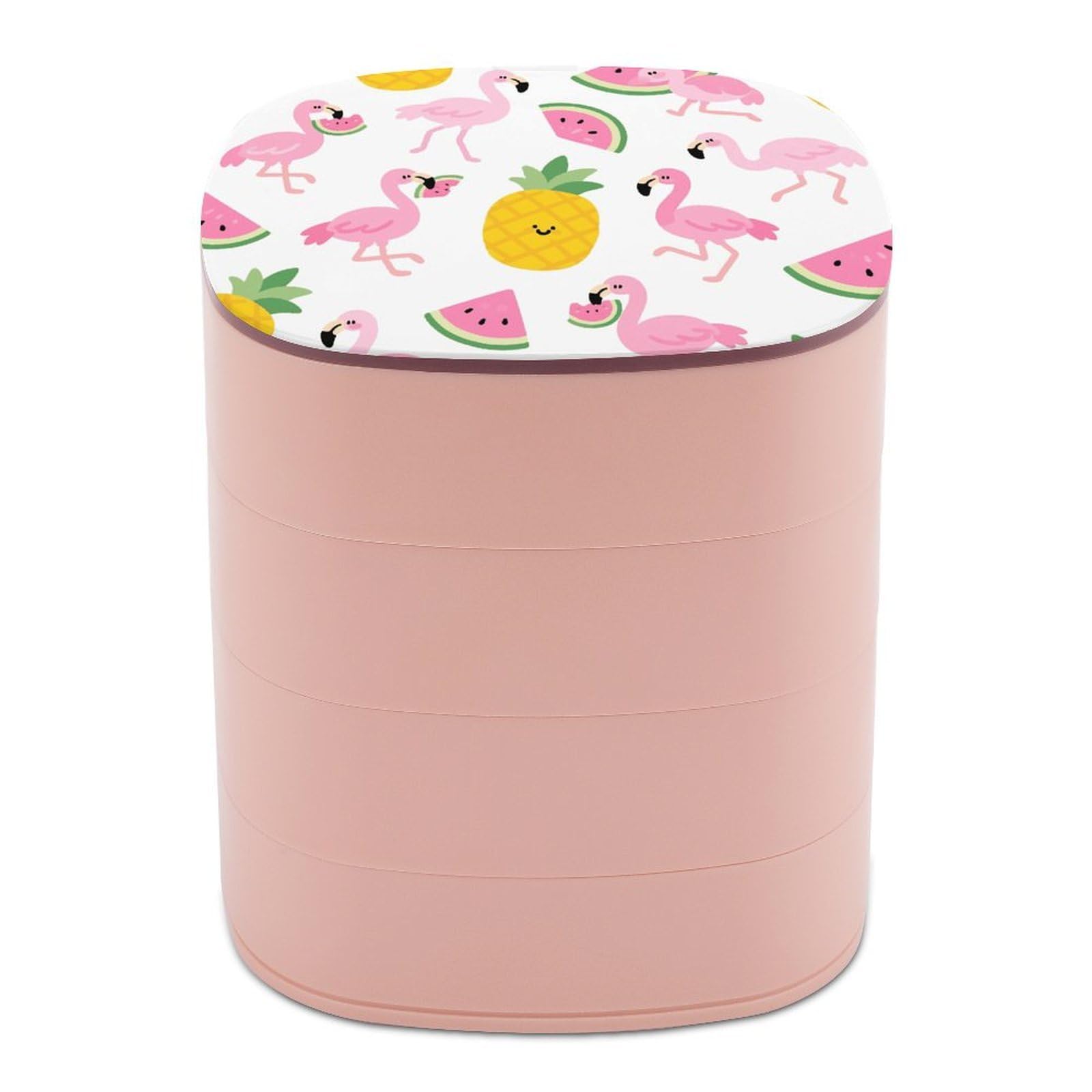 VstaDank Flamingo Watermelon Pineapple Jewelry Box with Mirror 4-Layer Rotating Jewelry Tray Case Portable Jewelry Case Trinket Boxes Trinket Cases Travel Jewelry Organizer Earrings Storage Box