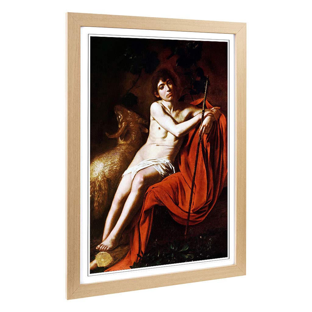 Big Box Art Framed Print of Michelangelo Caravaggio John The Baptist Design | Wall Art Picture | Home Decor for Kitchen, Living Room, Bedroom, Hallway, Oak, A2 / 24.5x18 Inch / 62x45cm