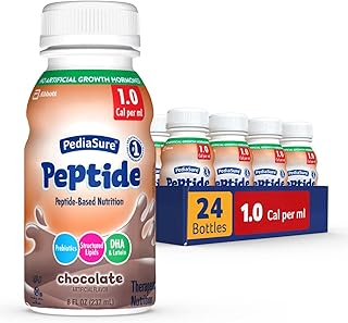 PediaSure Peptide 1.0 Cal,24 Count,Complete,Balanced Nutrition for Kids with GI Conditions,Peptide-Based Formula,with 7g Protein and Prebiotics,for Oral or Tube Feeding,Chocolate,8-fl-oz Bottle