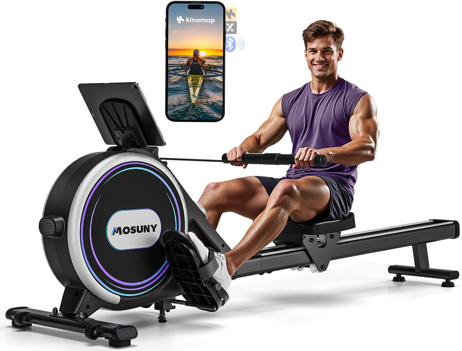 Rameur Magnétique Mosuny 16 Niveaux De Résistance Pliable - Fitness Maison