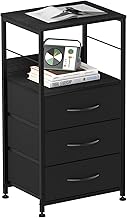 Black Nightstand with Drawer, Bedroom End Table Tall Night Stand for Living Room Side Table with 3 Fabric Drawers Modern Bedside Table with Storage Shelf for Office, Study