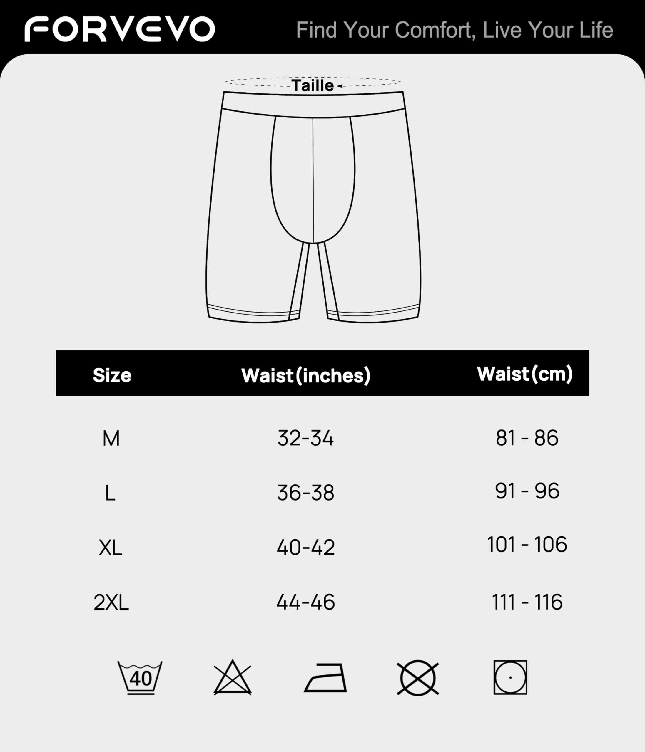 FORVEVO Confezione da 3 boxer da uomo, in cotone, a gamba lunga, traspiranti, anti sfregamento, senza etichette pruriginose (M-XXL), Nero , XXL
