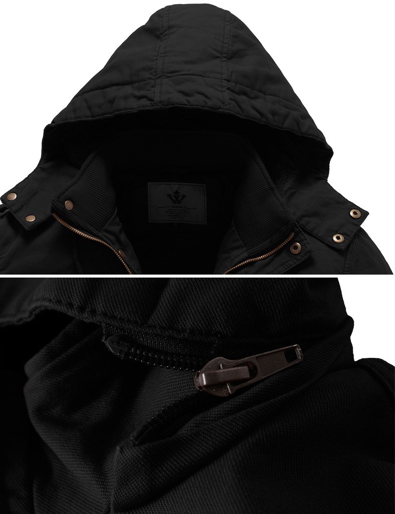 WenVen Chaqueta de Algodón para Hombre a Prueba de Viento Parka Casual Militar Clásica Parka Capucha Gruesa Extraíble con Pelo Cazadora Entretiempo Bolsillos Múltiples