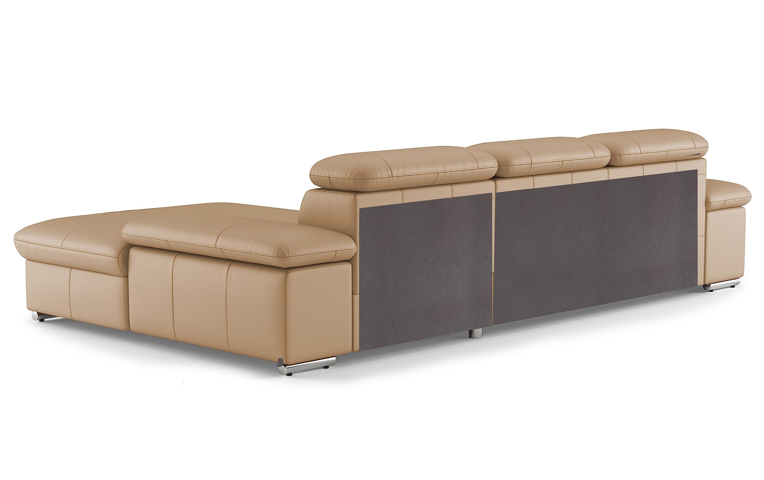 CAVADORE Leder-Ecksofa Valerie mit XL-Longchair / Eckcouch mit Kopfteilverstellung, großem Longchair + Metallfüßen / 286 x 73 x 174 / Echtleder Beige