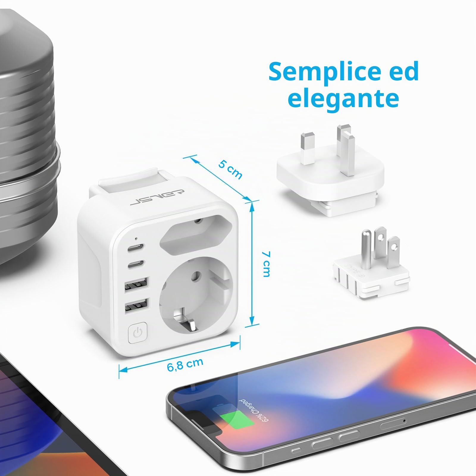 JSVER Adattatore di viaggio JSVER 6 in 1 con 2 porte USB-A e 2 porte USB-C per Stati Uniti — immagine 8 di 16