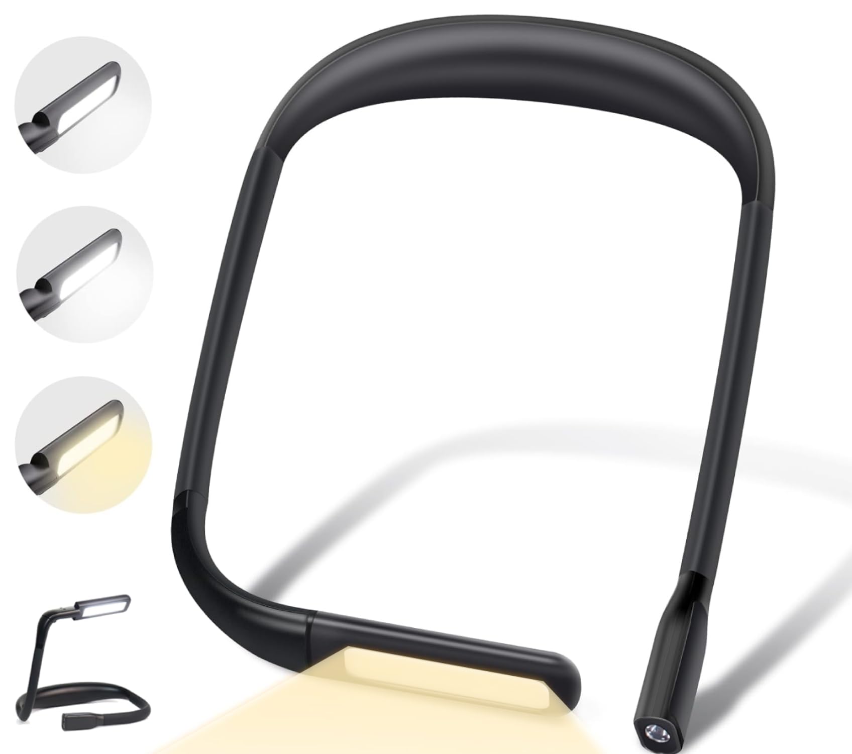 Luz Lectura Libros Cama, Lámpara de Lectura para Cuello, Luz Lectura Recargable, Lampara Lectura 1800 mAh, Modos de 3 Colores, Ajuste de 270 °, Perfecto para Tejer, Coser, Acampar, Reparar