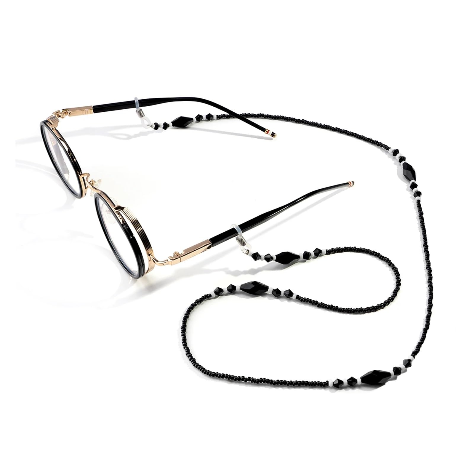 Lot de 12 chaînes de lunettes rétro noires anti-chute avec cordon anti-perlage