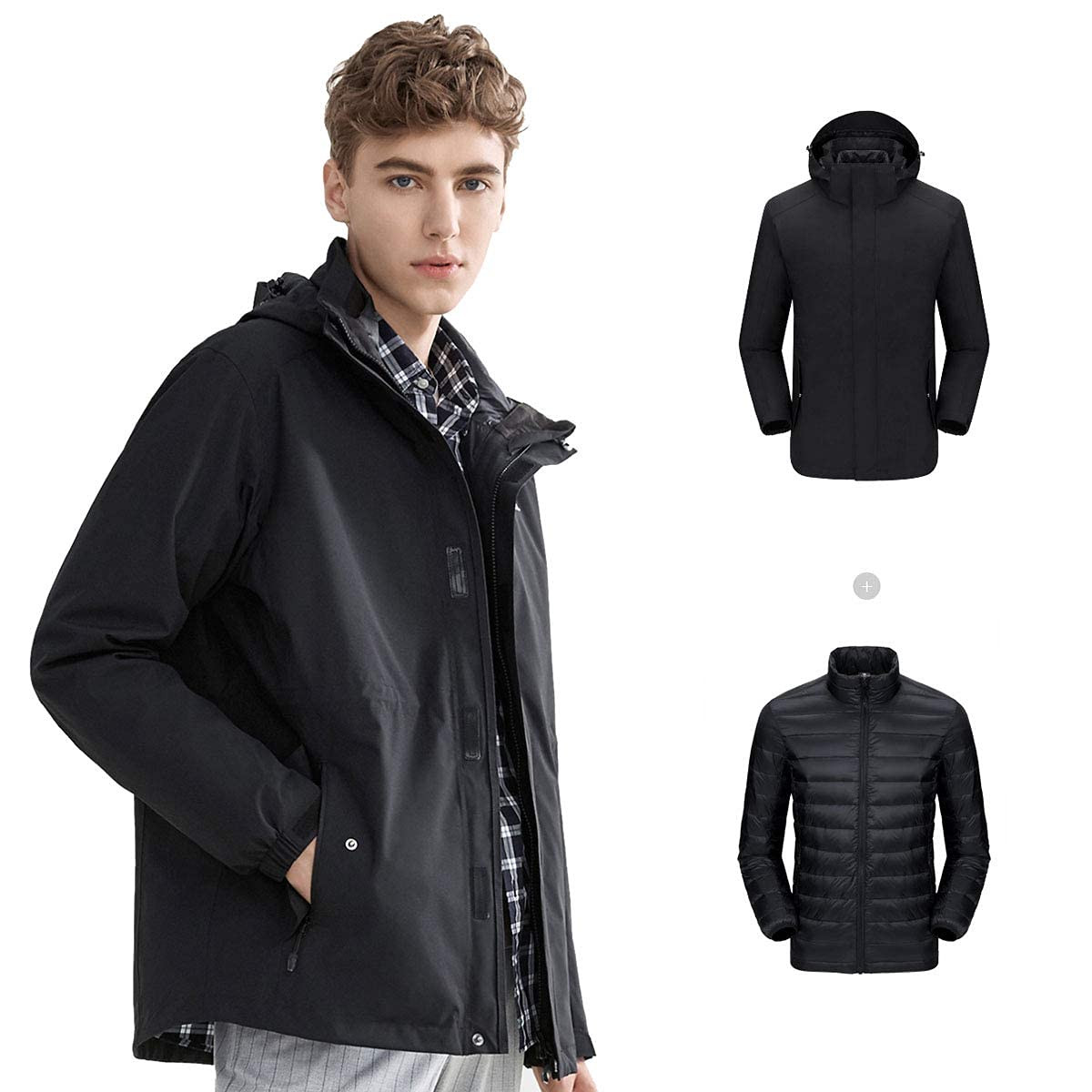 MU Hombres 3 en 1 Chaqueta de Esquí Impermeable Chaqueta de Snowboard de Montaña Abrigo de Nieve de Invierno con Espesas de la Chaqueta de Fondo Antiestático/Black/S