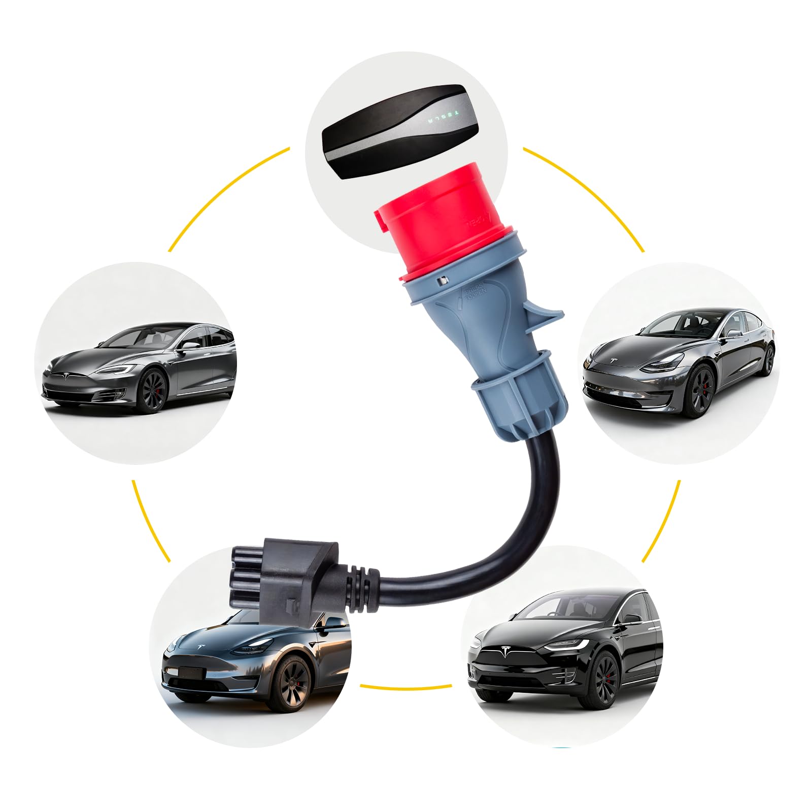 adattatore Tesla su adattatore CEE 5 Pin 16A, 0,3 m cavo di prolunga CEE portatile, adattatore caricatore Tesla per EV (5 Pin 16A)