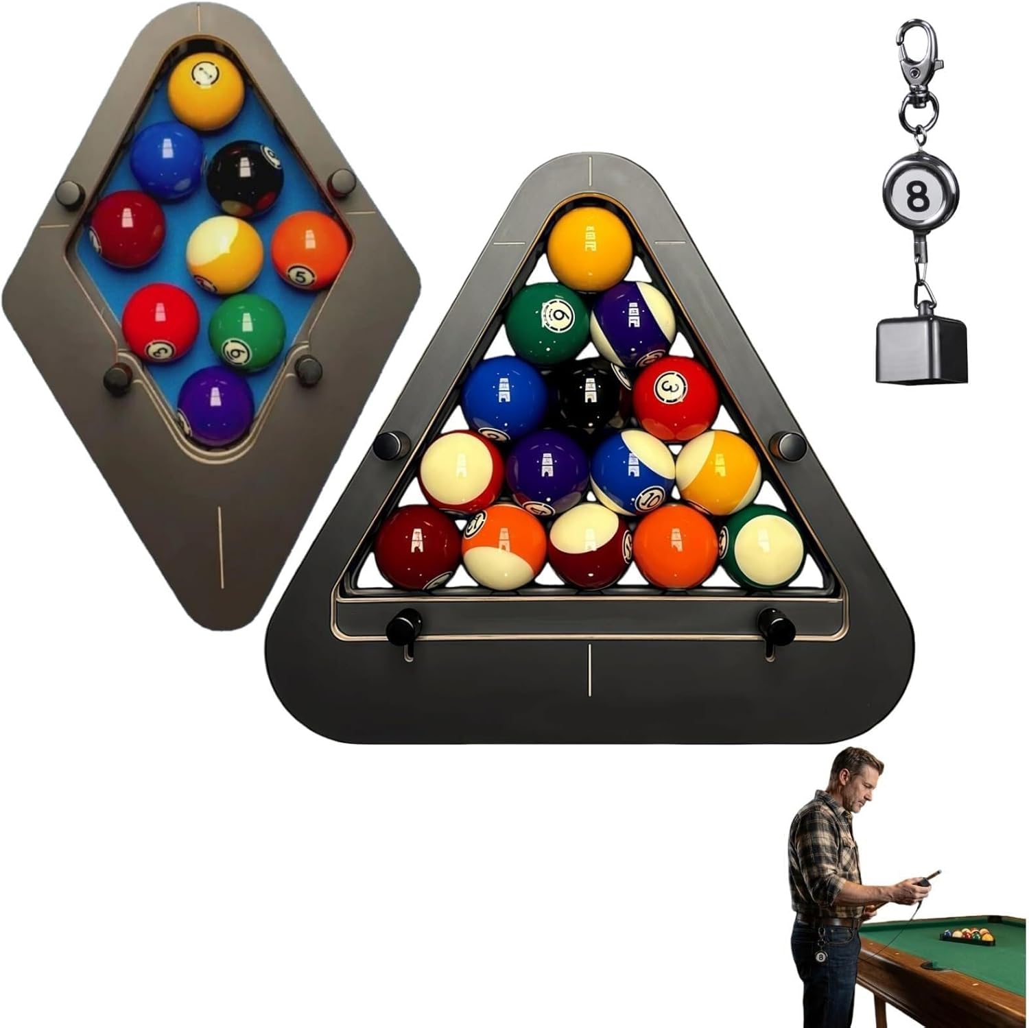 Professional Pool Ball Billiard Rack Precision Engineered, Eliminates Gaps Racks, 8 & 9 Ball Pro Diamond Triangle Pool Ball Racks, Adjustable Heavy Duty Solid Wood Billiard, Home Tables Rack