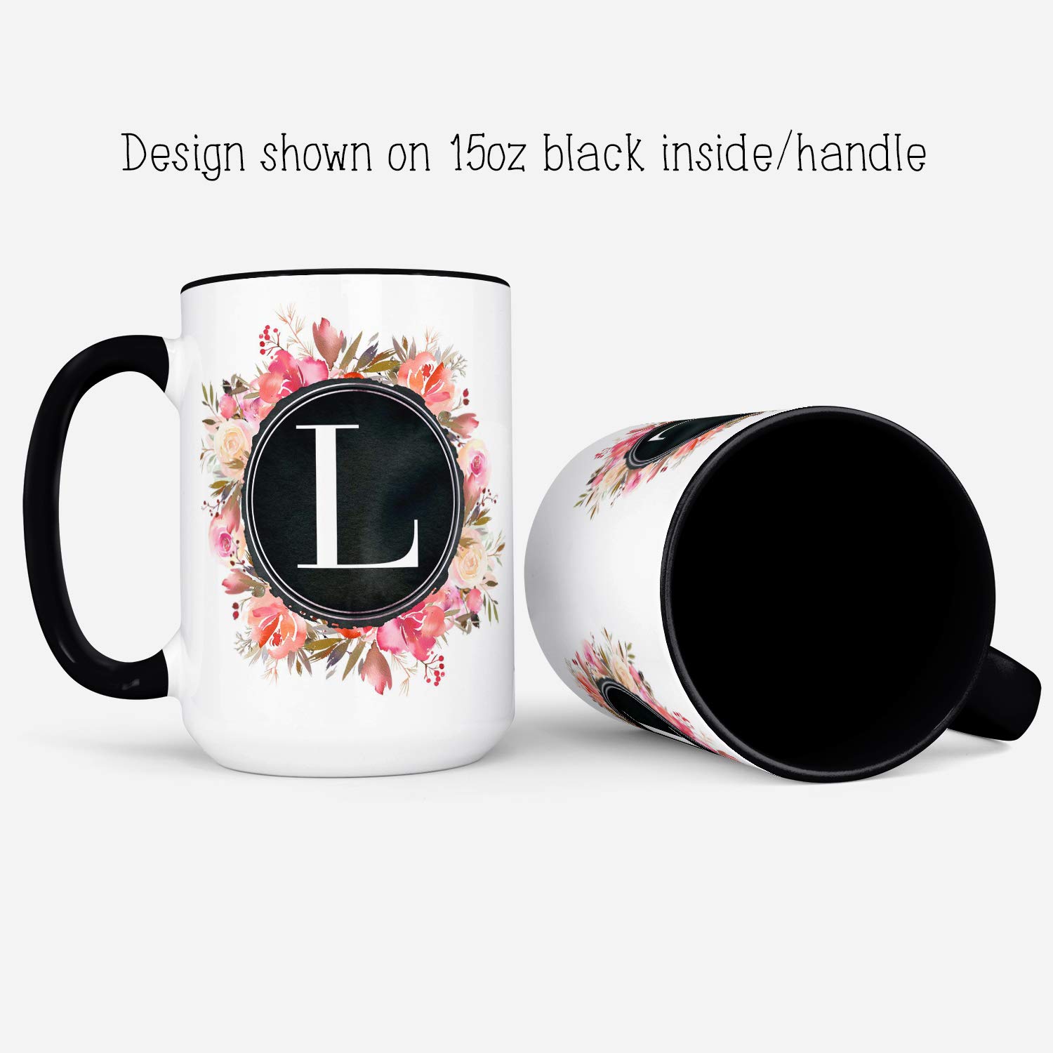 Amazon.com: Custom Initial Floral Monogram Ceramic Coffee Mug, 11 oz or 15  oz : Home & Kitchen