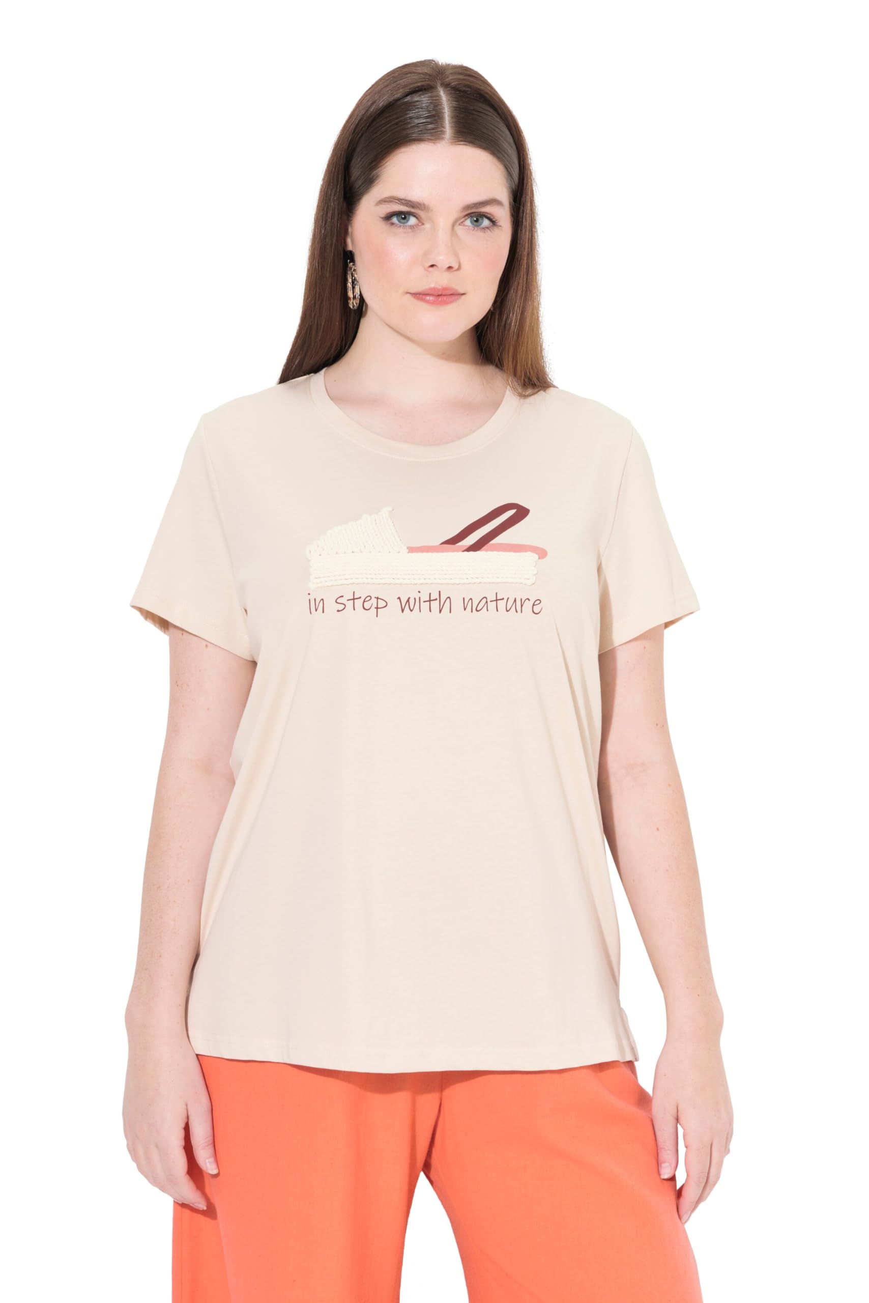 Ulla Popken Damen große Größen Übergrößen Plus Size T-Shirt, Schuh, Rundhals, Halbarm, Biobaumwolle 837952