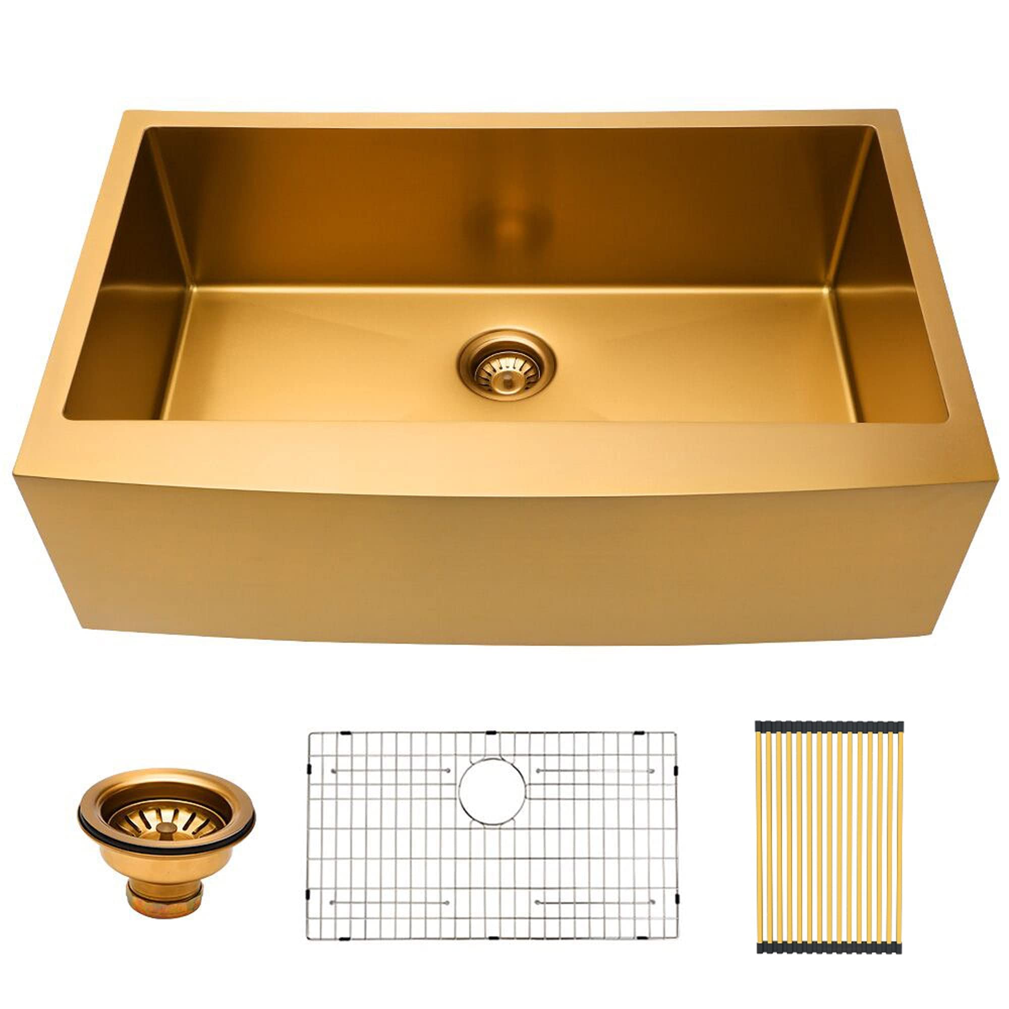 Lordear Gold Farmhouse Sink 33 inch Farmhouse Kitchen Sink Apron Front 16 Gauge Stainless Steel Deep Single Bowl Kitchen Farm Sinks Basin