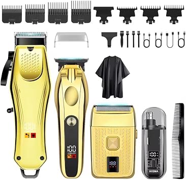 Professional Hair Clippers for Men T-Blade Barber and Trimmer Set 4 in 1 Mens Cordless Clipper for Kit Foil Thaver and Nose for with LED Display