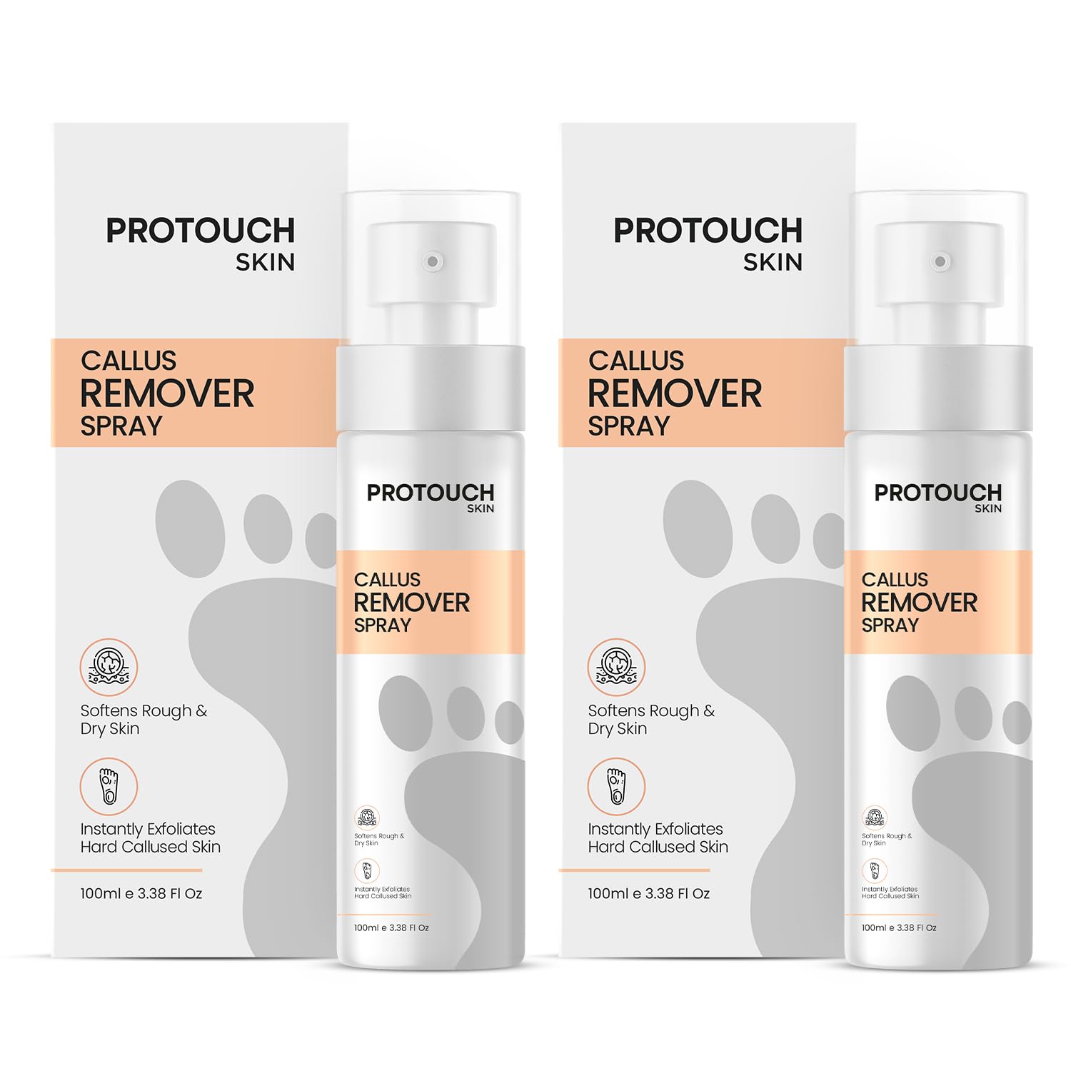 PROTOUCH Callus Remover Spray | Natural Exfoliation with Green Tea Extract and Aloe Vera Extract | 2% Salicylic Acid & 2% Lactic Acid | Instantly Smooth, Soft Feet | Pack of 2