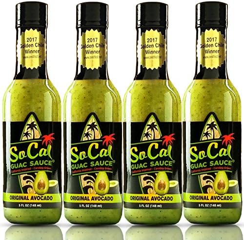 The Original Avocado SoCal Guac Sauce 4-Pack Gift Set Contains 20 Fl oz - 2017 Golden Chile Winner - Voted the Best in the Nation!