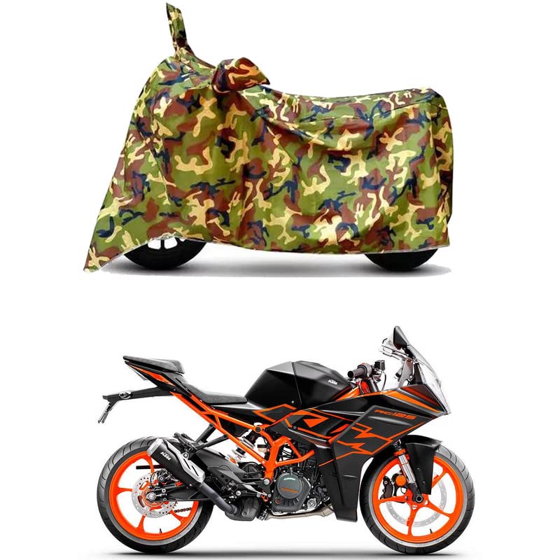 Image of Waterproof 100% PVC Coated Full Bike Scooty Two Wheeler Body Cover Compatible for KTM RC 125 /UV-Rays /Heat Protection /Birds Dropping /Scratchproof /Dust Proof /All Varients[6X6 Jungle Print]