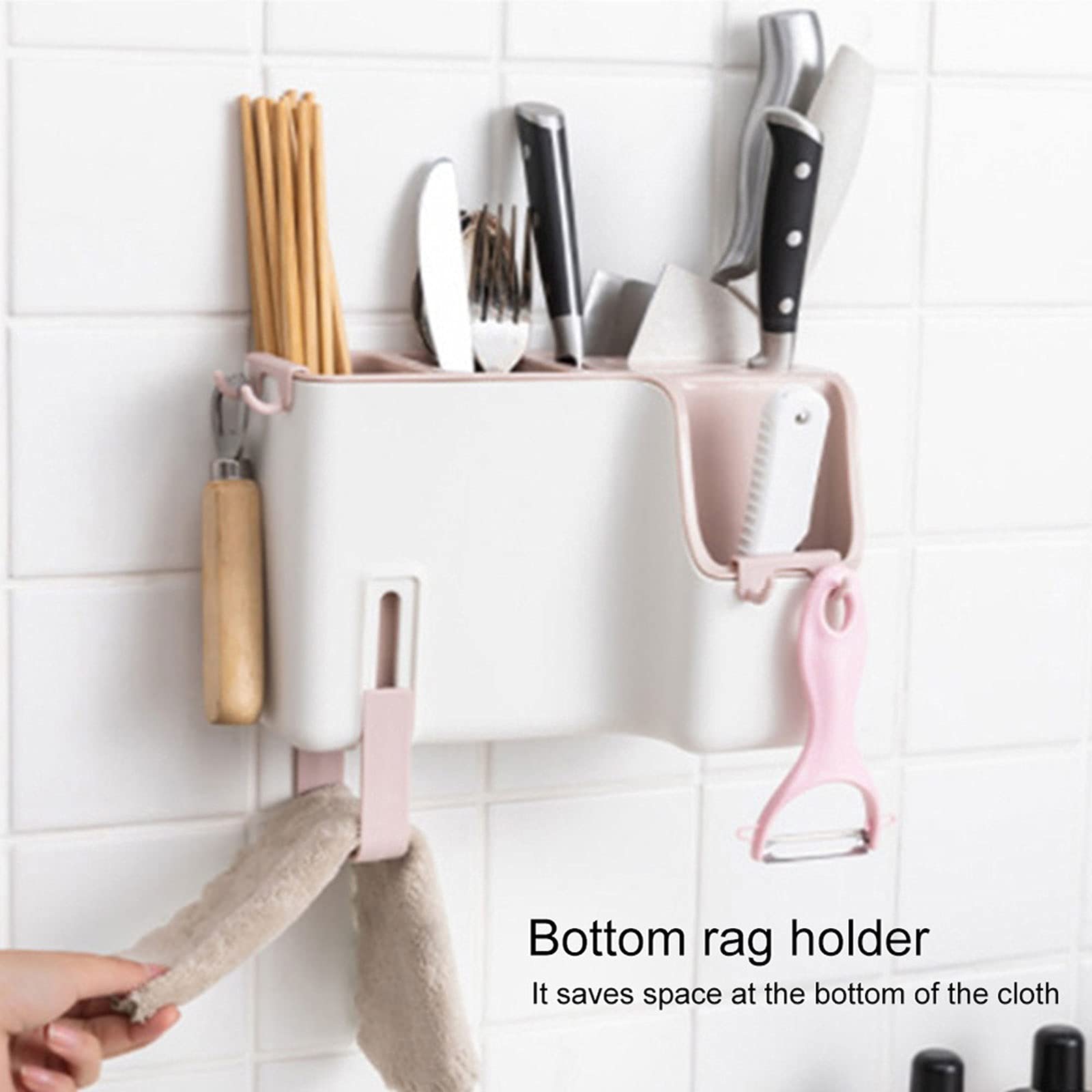 Porta Palillos, Jaula Caja de Almacenamiento Cubiertos Tubo Palillos Chinos montado en la Pared Estante Secado Soporte Vajilla(Pink)
