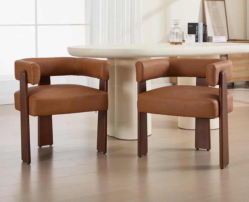 Cognac Leather Barrel Dining Chairs, Set of 2 — $269