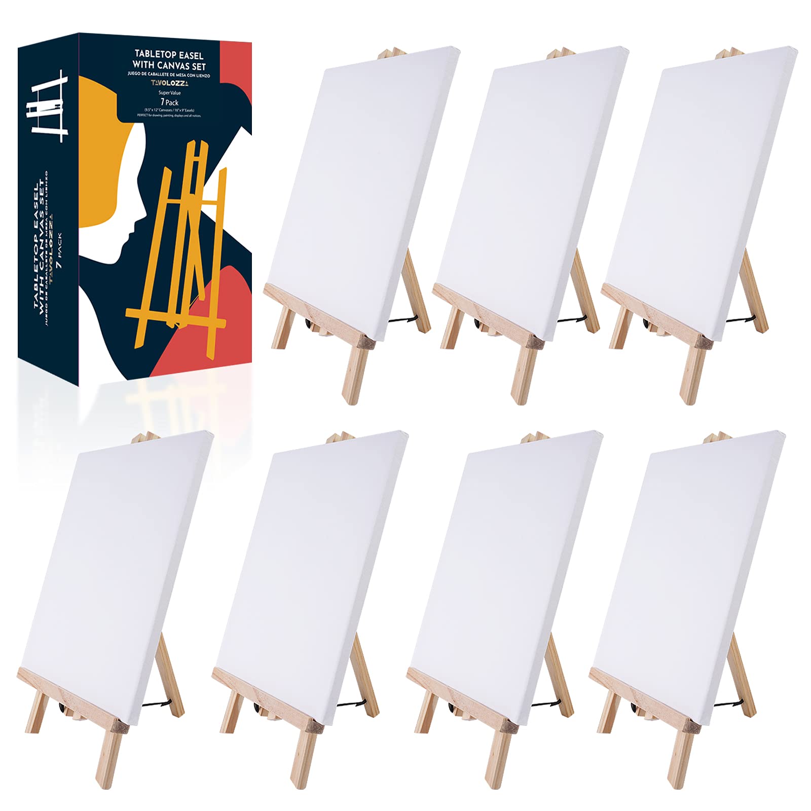 Buy TAVOLOZZA op Easel with Canvas Set, 7 Pack 16 x 9 Inches Wooden