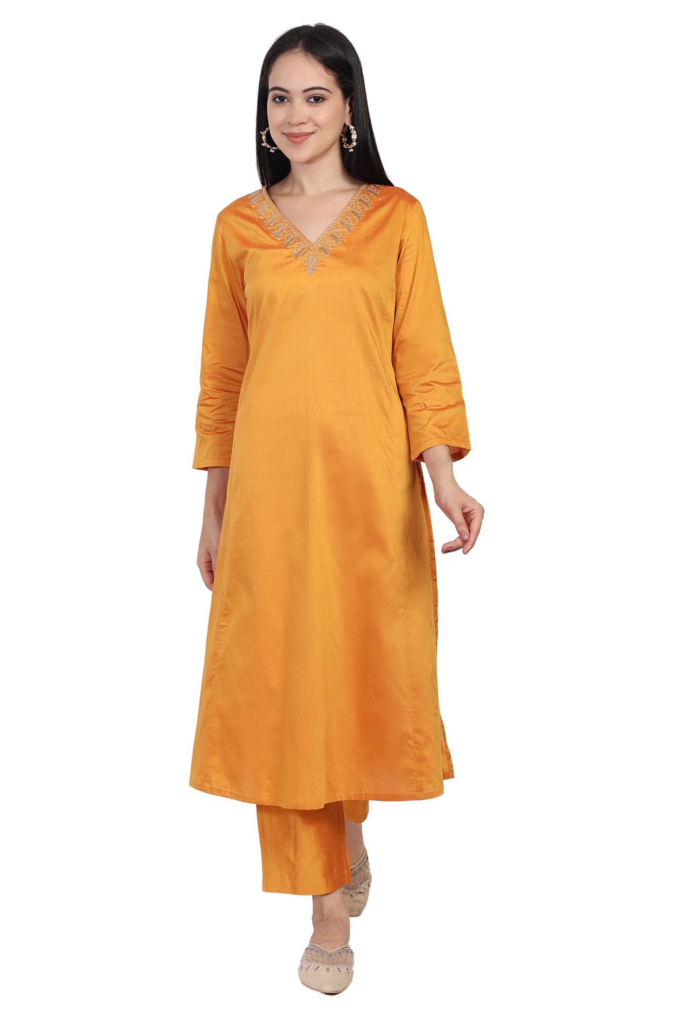 w for woman Floral Printed Metallic Embroidered Flared Jacquard Kurta with Straight Pant and Dupatta Set-picture-17