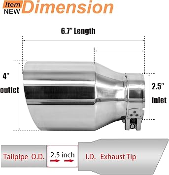Exhaust Tips Muffler Silver 2.5 Inlet 4 Outlet Exhaust Tip