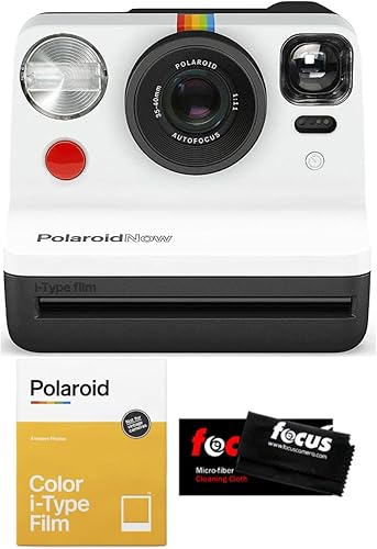 Polaroid Originals Now i-Type - Paquete de cámara de película instantánea (negro y blanco) con película instantánea a color y paño de limpieza de