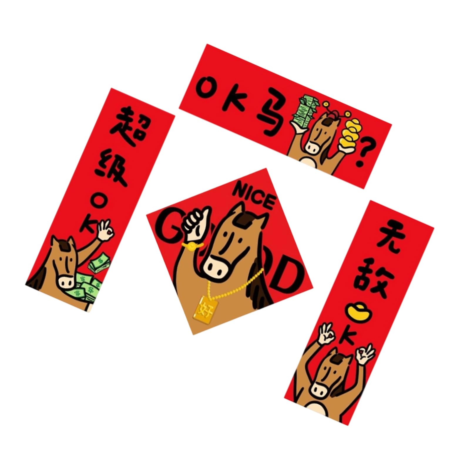 Easy Apply Cartoon Festives Party Decoration Spring Festival Door Sticker Elegant Chinese New Year Couplets Cartoon Horse Couplets