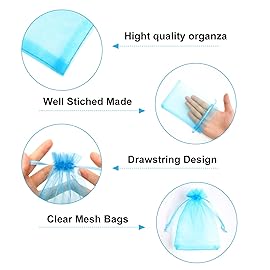 G2PLUS Organza Bags 46 Inches, 100PCS Blue Organza Gift Bags with Drawstring, Sheer Mesh Jewelry Pouches Candy Bag for Christmas, Wedding Party Favors (Lake Blue)