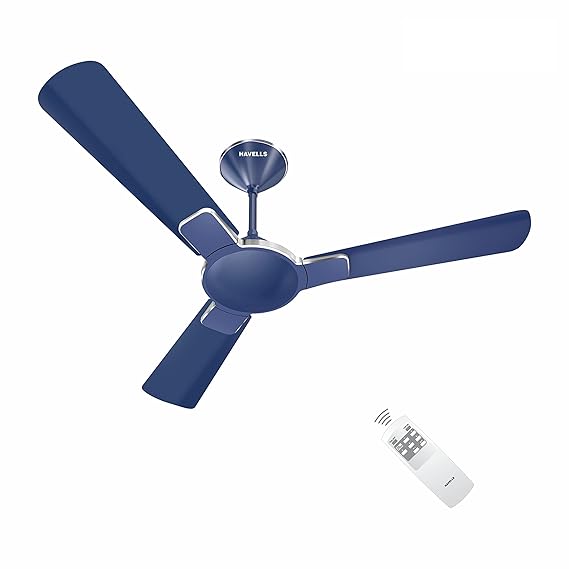 Havells Enticer 1200mm Energy Saving with Remote Control 5 Star Decorative BLDC Ceiling Fan (Indigo Blue Chrome, Pack of 1)