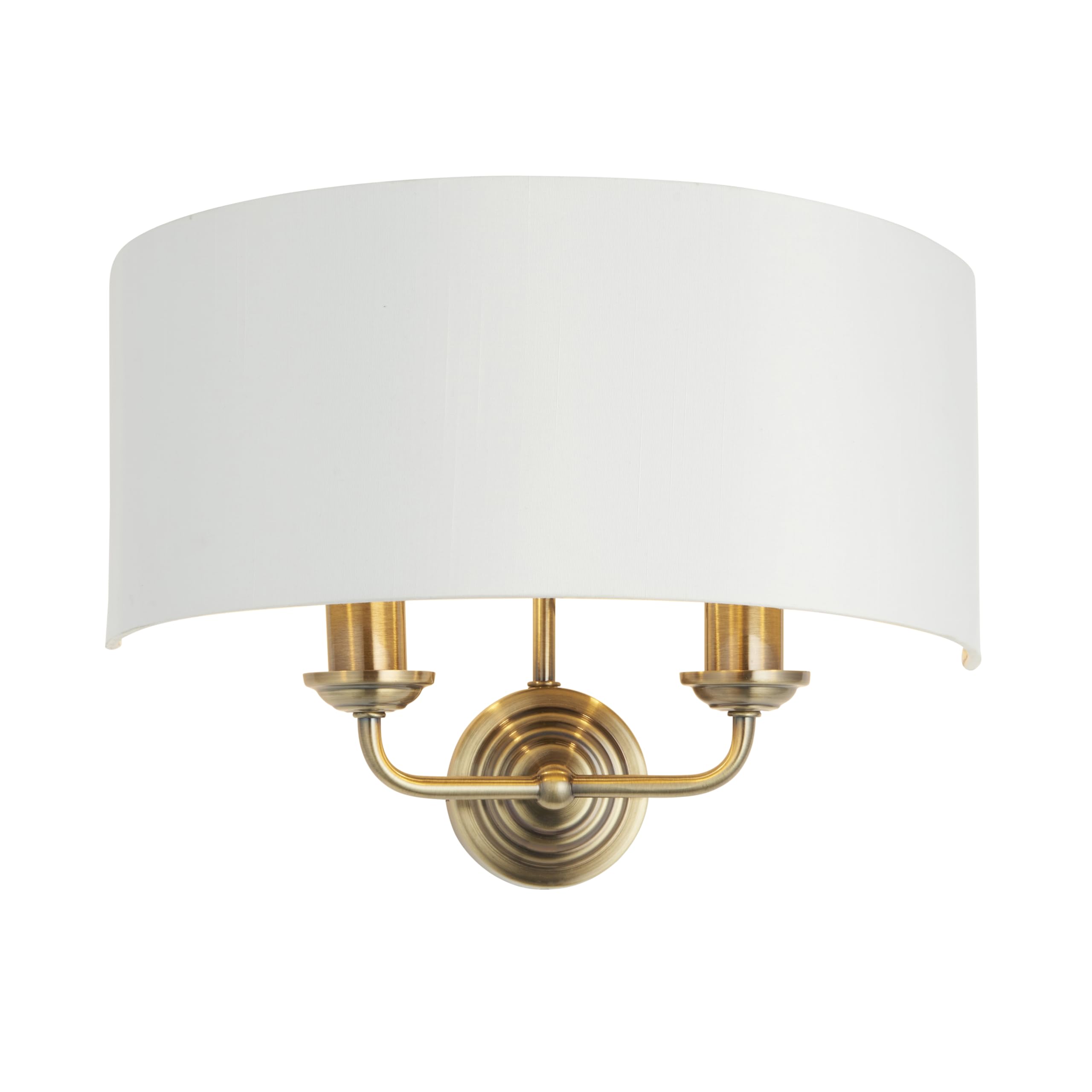 National Lighting Antique Brass, Vintage White Twin Wall Light | Ip20 | Antique Brass Plate & Vintage White Fabric | Dimmable 40W, 400Lm - E14 Led Compatible Wall Light