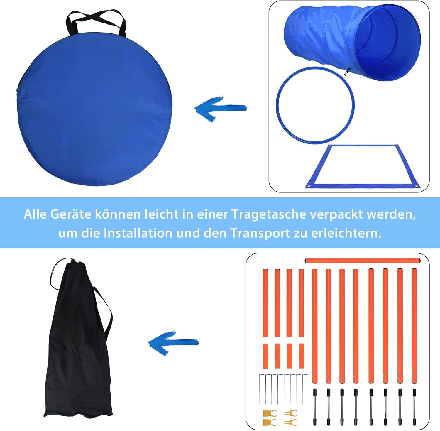 Set 4 Asticelle Per Agility Dog - Regolabili In Altezza 6-100cm - Con Borsa Trasporto - Verde