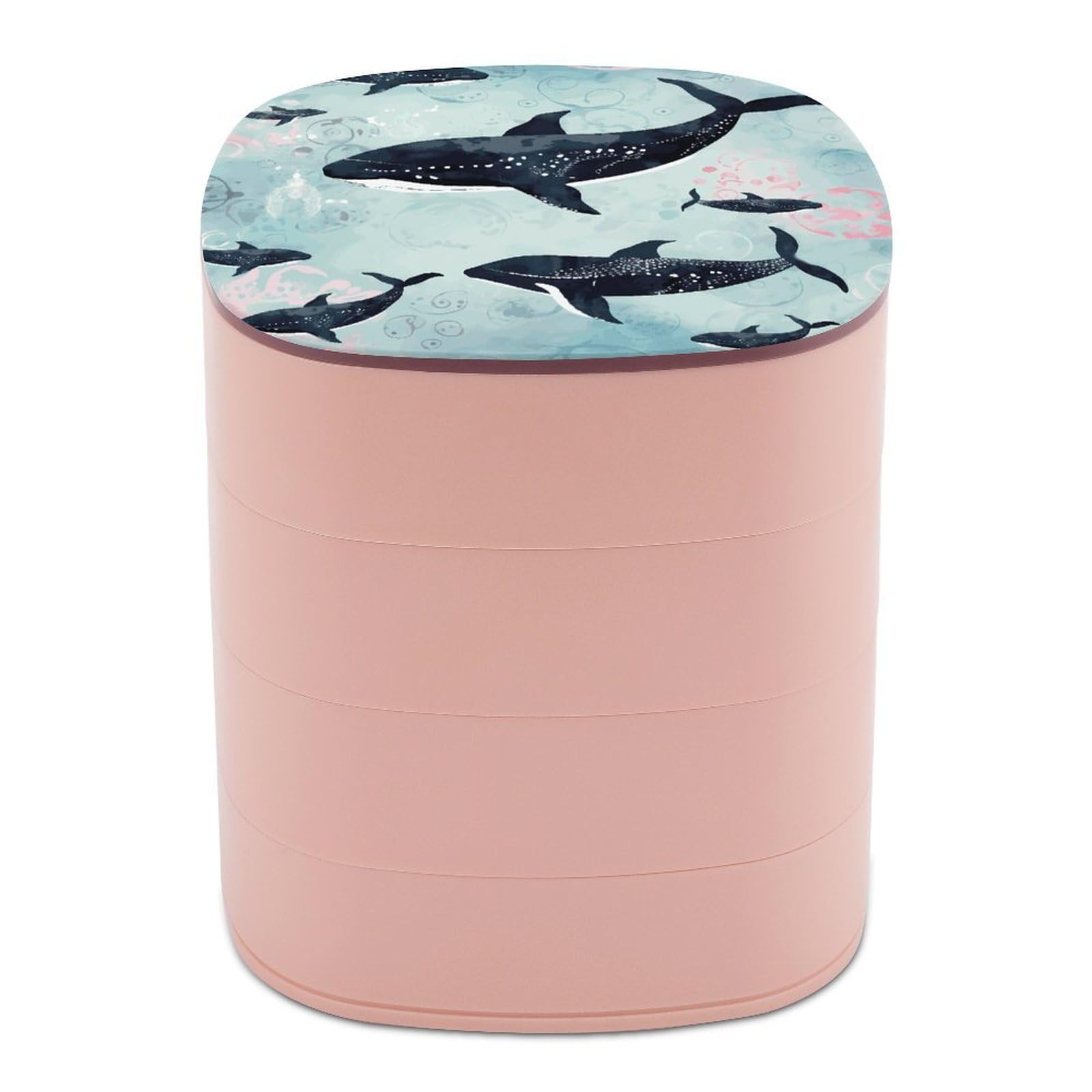 FekiLoot Whale Jewelry Box 4-Layers Rotatable Jewelry Organizer Storage Box with Mirror Cute Travel Jewelry Case Portable Earring Holder Organizer for Ring Necklace Bracelet