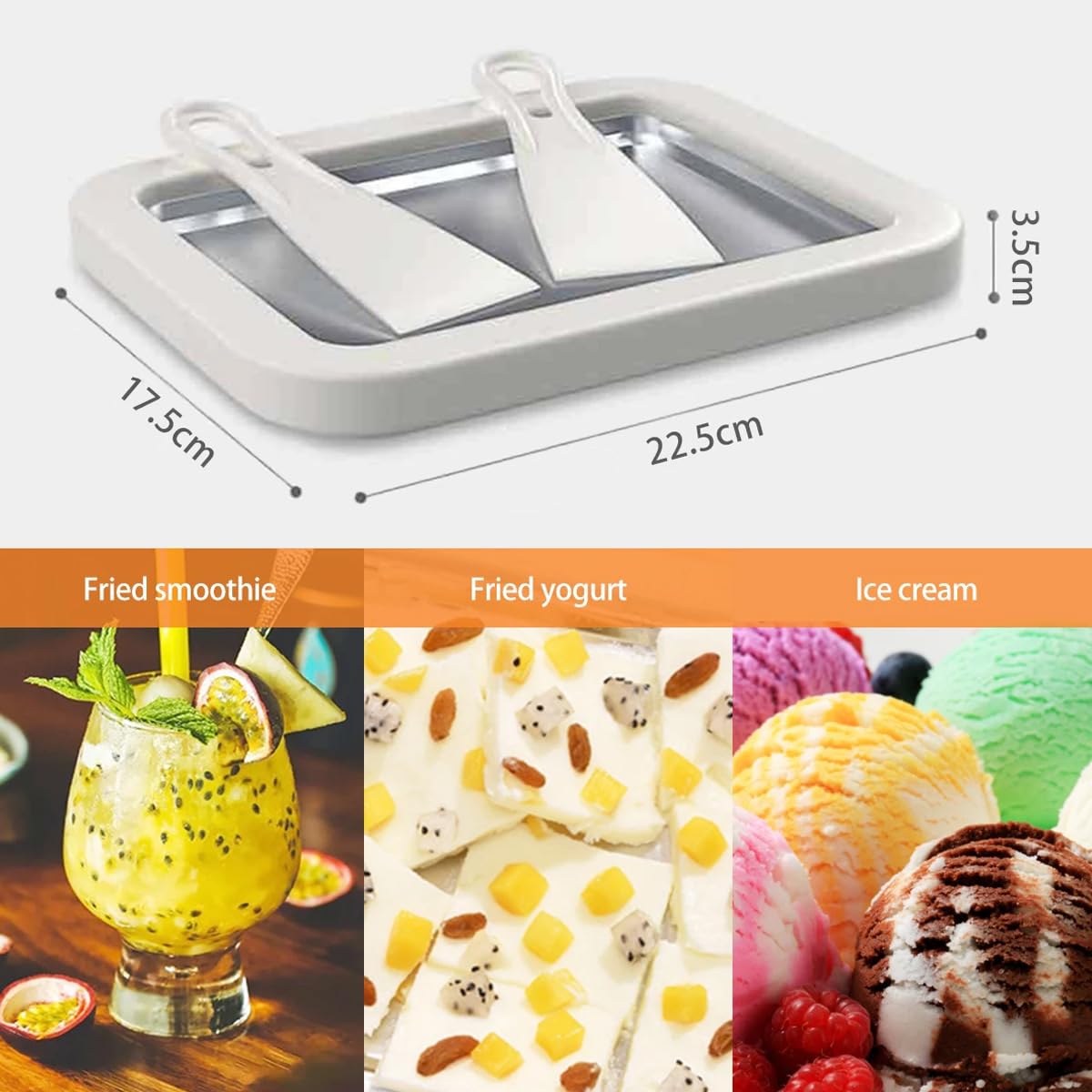 Ice Cream Rolls Maker do robienia lodów "zrób to sam" – maszyna do robienia lodów z 2 szpatułkami, dla dzieci i rodziny, kolor biały, 17 x 22 cm