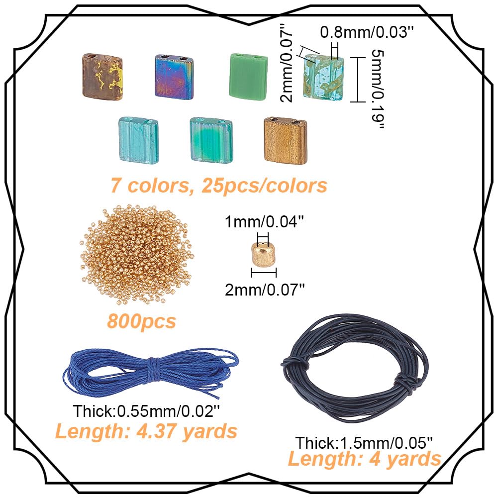 arricraft About 843 Pcs Tila Beads Jewelry Making Kit, Including Blue Green 2-Hole Glass Seed Beads Small Loose Spacer Beads 4 Yards(3.65m) Leathers Cords for Bracelet Necklace Making