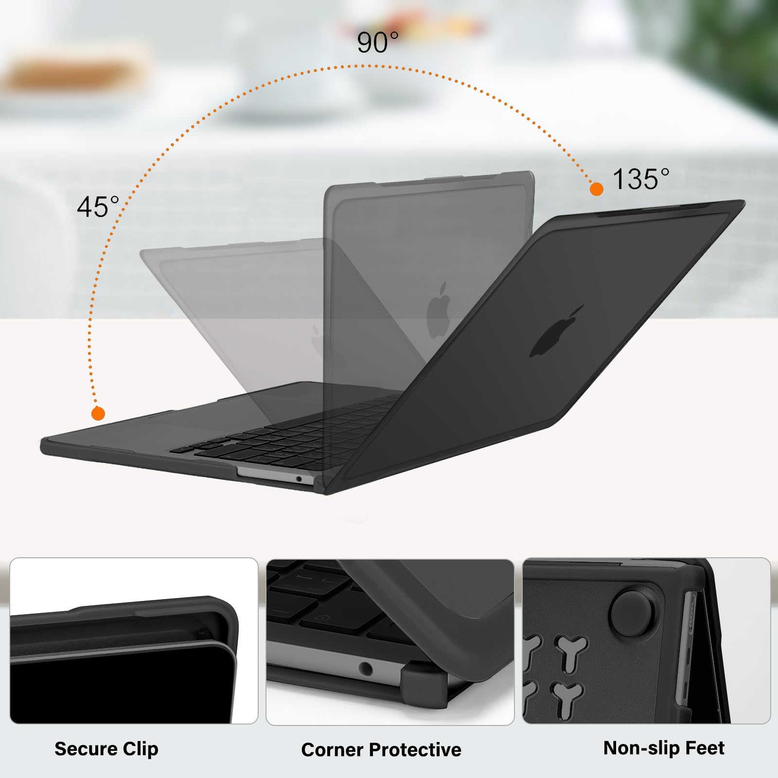 MOSISO Cover Compatibile con MacBook Air 13 Pollici M2 M3 M4 A3240 A3113 A2681 per Air 13,6 Pollici Custodia 2025 2024 2023 2022,Case Paraurti TPU Morbido Antigraffio&Copritastiera, Nero