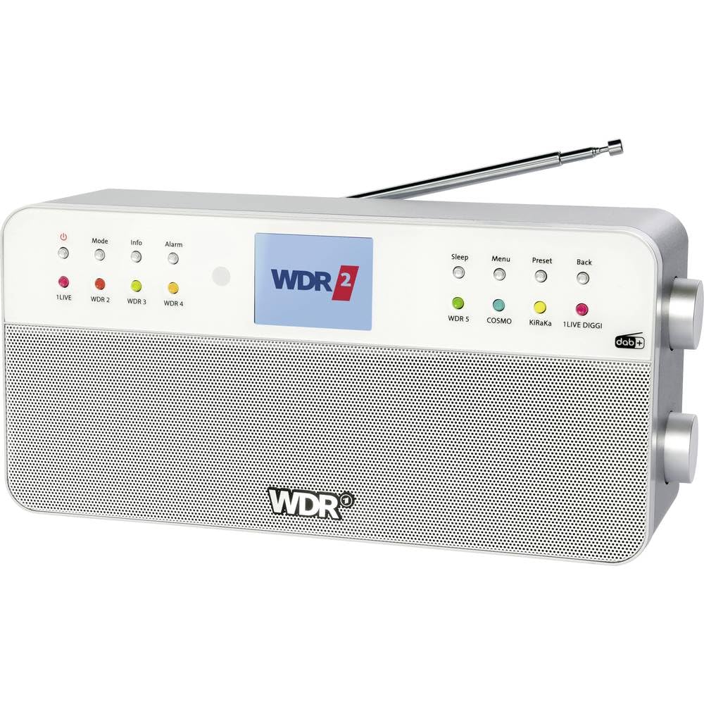 Radio WDR, 8 tasti di memoria per trasmettitore WDR, telecomando, Bluetooth, jack per cuffie, display a colori, suono stereo, AUX-in, argento, radio digitale