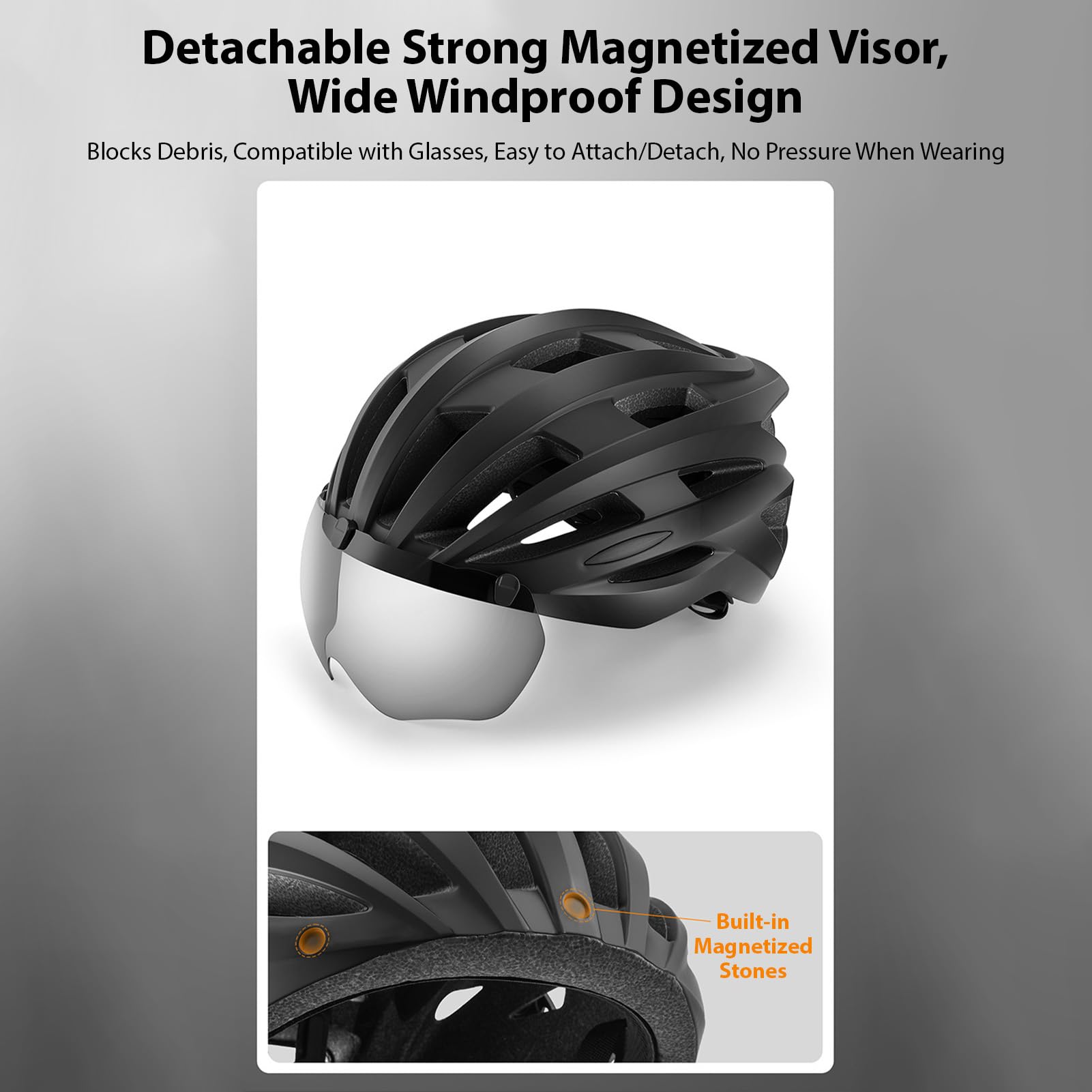 POENVFPO Casco da Bici con Occhiali Magnetizzati, 24 Fori di Ventilazione e Casco da Equitazione Regolabile Adatto per Uomo Donna (62-65 cm)