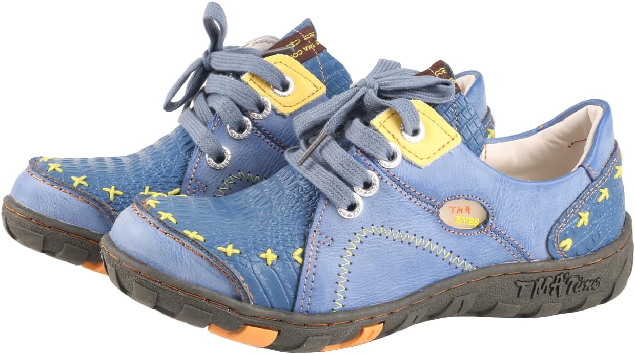TMA EYES Women's Lace up Flat Leather Shoes With Patchwork Leather Design And Anti Slip Sole - Image 3