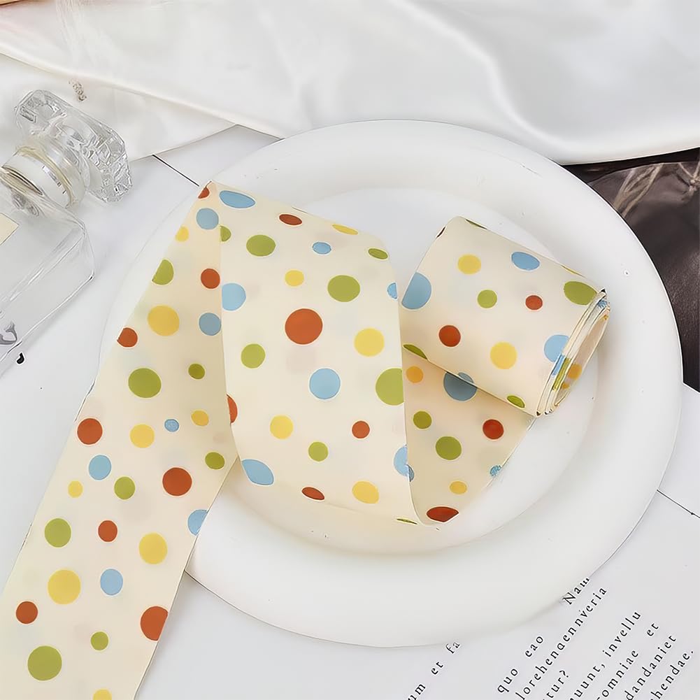 2 Nastri Di Stoffa In Seta Con Pois Arcobaleno - Larghi 4 Cm, Lunghi 4.4 M Totali, Per Decorazioni, Fai-da-te, Regali