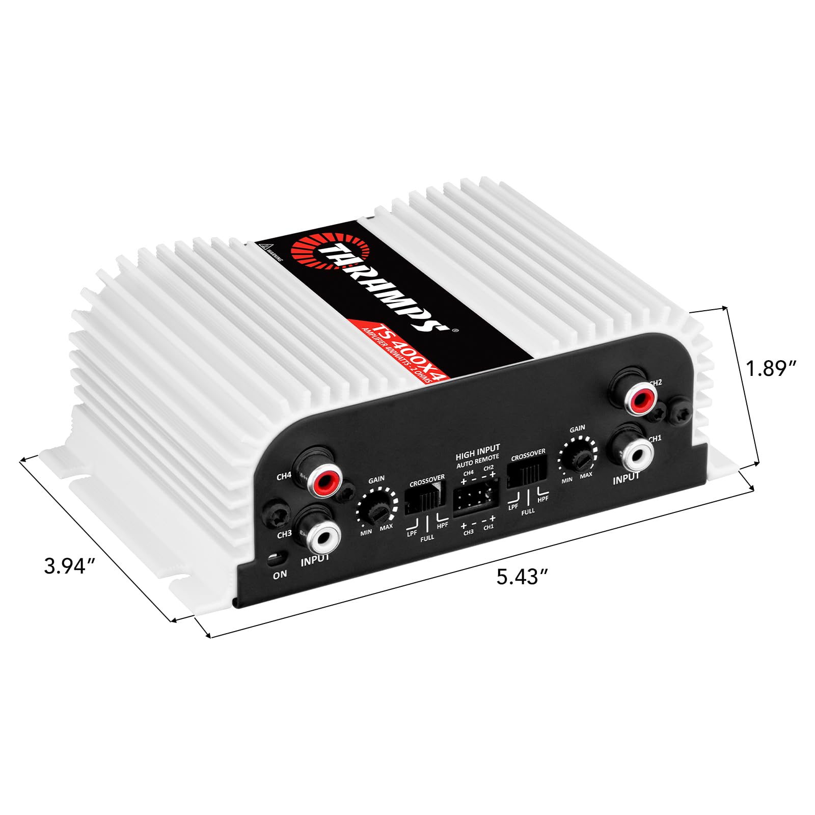 Taramps TS 400x4 con Entrada automática de Alto Nivel 400 vatios RMS, 4 Canales, Rango Completo, Amplificador de Audio para Coche, Entrada RCA, Clase D, 2 Canales Puentes, Sistema Amplificador