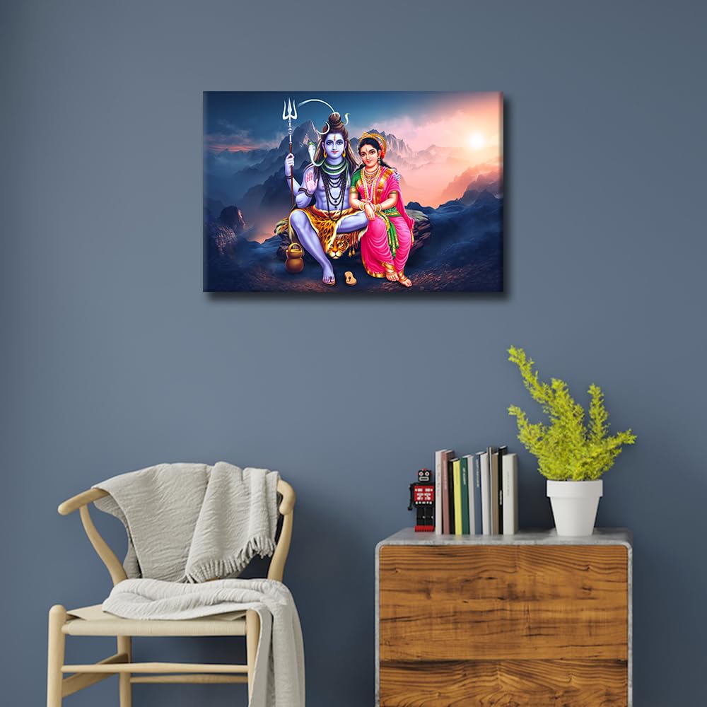TISHIRON Wall Art for Living Room Lord Shiva Parvathi God Art Prints for Home Wall Decor India Religious Culture Posters for Office Home Hotel Wall Decoration Ready to Hang 24x16inch - Image 2