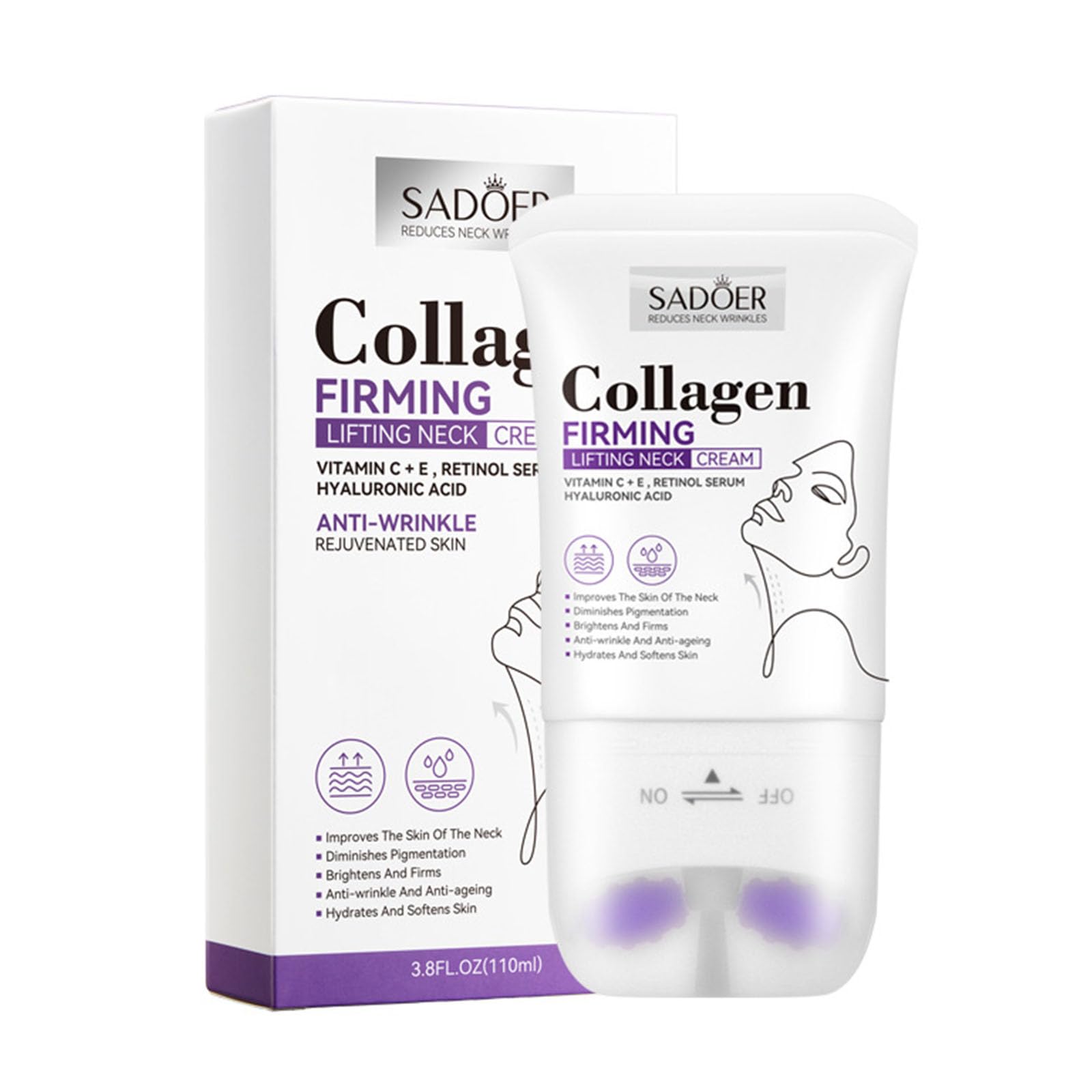 Collagen Firming Lifting Neck Cream Neck Firming Cream with Roller Neck Creams for Firming Roller Anti-Wrinkle Hydrate and Soften Skin Enhance Skin Tone Spa Level Neck Care 110ml
